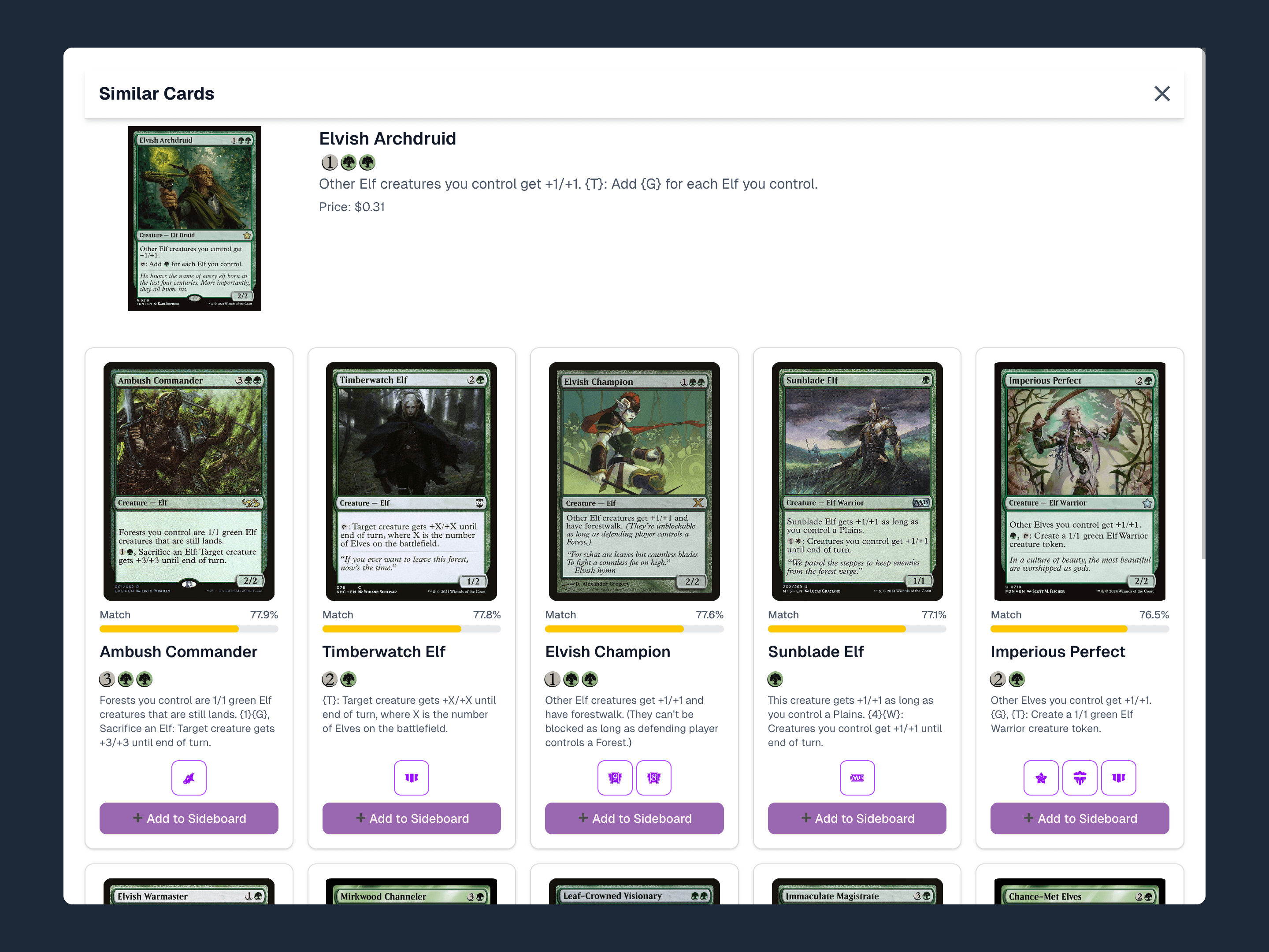 Similar card suggestions with alternate printings in SetBrewer
